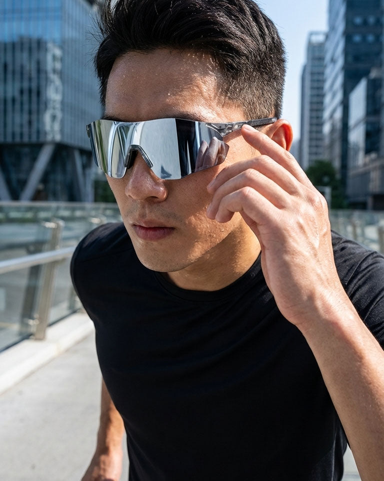 Grey Non Polarised Sunglasses with Carbon Fiber with Man wearing