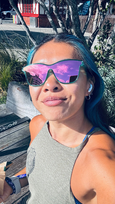 TURBO TEAL ON PINK FROSTED HEELS Aura Shades